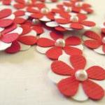Teeny Tiny Red And White Flowers - Set Of 20